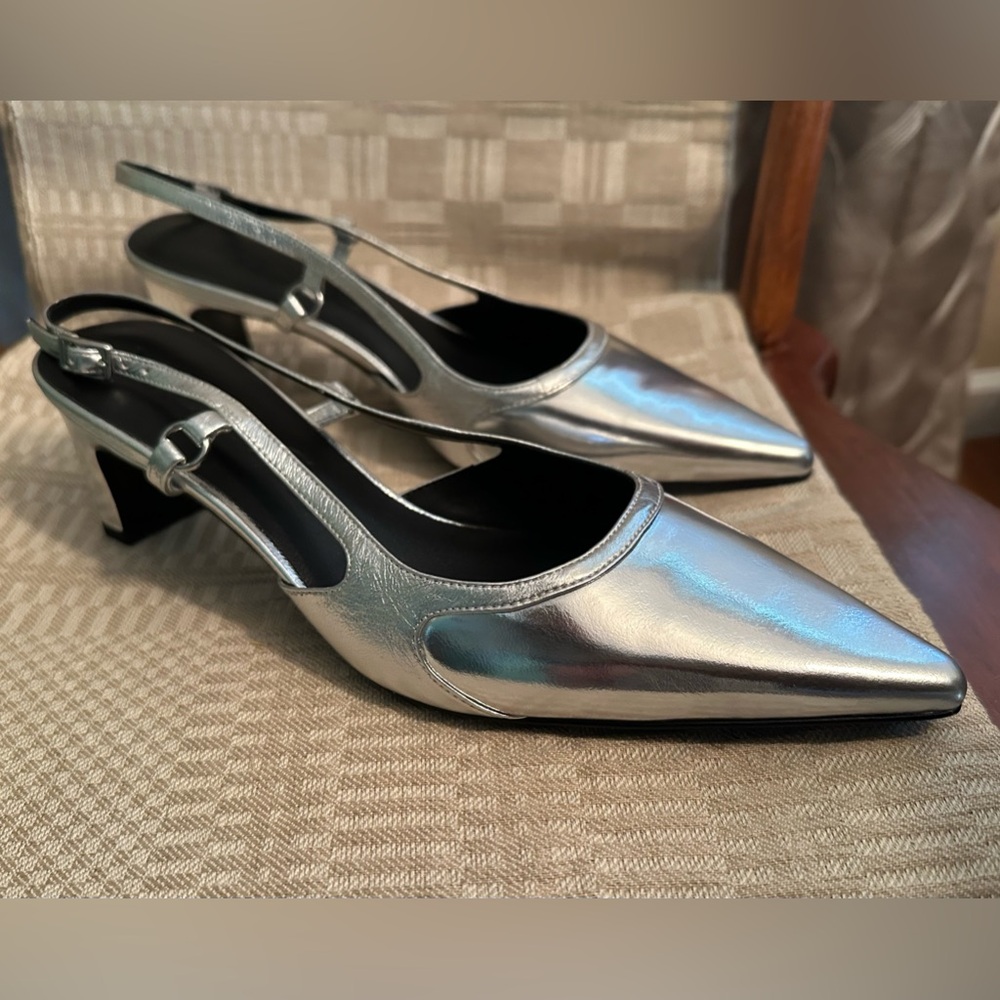 Max & Co. Silver Slingback Pointed-Toe Heels